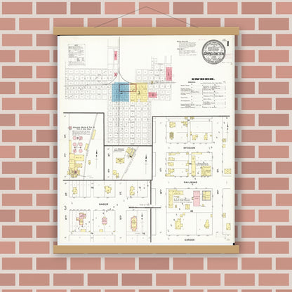 Old map wall art mockup — magnetic wood frame on brick wall — Sanborn Fire Insurance Map from Grand Junction, Greene County, Iowa (1909) â€” Complete Set