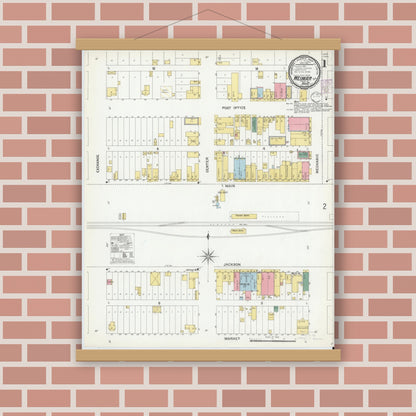 Old map wall art mockup — magnetic wood frame on brick wall — Sanborn Fire Insurance Map from Weimar, Colorado County, Texas (1901) - Complete Map Set