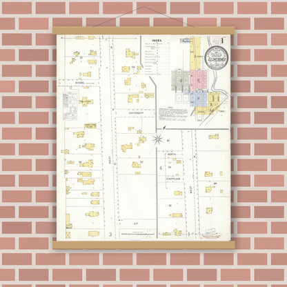 Old map wall art mockup — magnetic wood frame on brick wall — Sanborn Fire Insurance Map from Cloverdale, Sonoma County, California (1905) - Complete Map Set