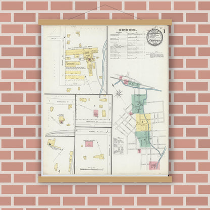 Old map wall art mockup — magnetic wood frame on brick wall — Sanborn Fire Insurance Map from Canisteo, Steuben County, New York (1897) - Complete Map Set