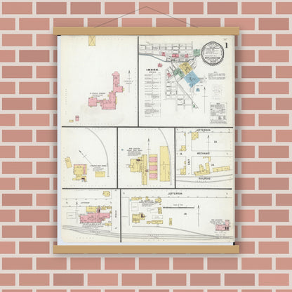 Old map wall art mockup — magnetic wood frame on brick wall — Sanborn Fire Insurance Map from New Lexington, Perry County, Ohio (1900) - Complete Map Set
