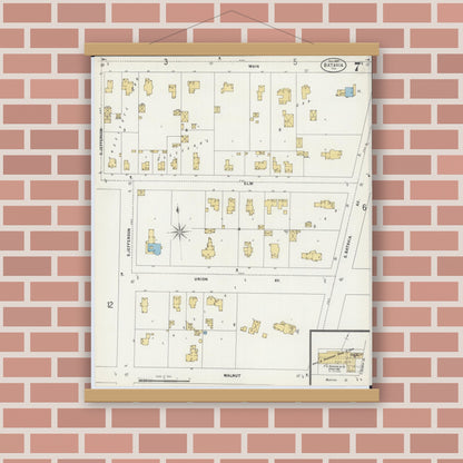 Old map wall art mockup — magnetic wood frame on brick wall — Sanborn Fire Insurance Map from Batavia, Kane County, Illinois (1897), Sheet #0007