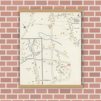 Old map wall art mockup — magnetic wood frame on brick wall — Sanborn Fire Insurance Map from Upton, Worcester County, Massachusetts (1922), Sheet #0006