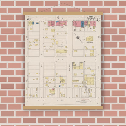Old map wall art mockup — magnetic wood frame on brick wall — Sanborn Fire Insurance Map from Burbank, Los Angeles County, California (1923), Sheet #0024