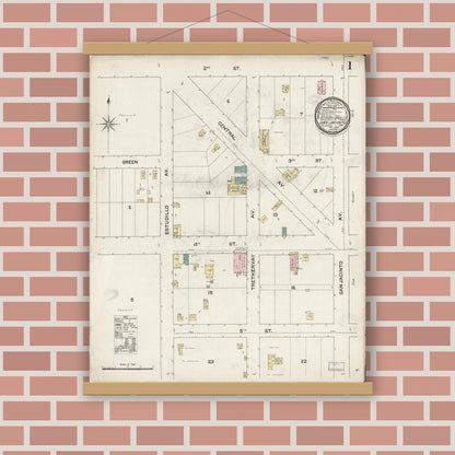 Old map wall art mockup — magnetic wood frame on brick wall — Sanborn Fire Insurance Map from San Jacinto, Riverside County, California (1888) - Complete Map Set