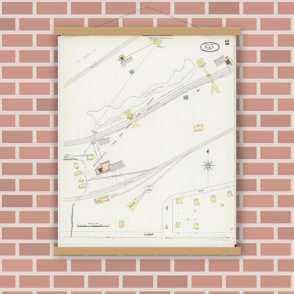 Old map wall art mockup — magnetic wood frame on brick wall — Sanborn Fire Insurance Map from Ely, Saint Louis County, Minnesota (1892), Sheet #0002