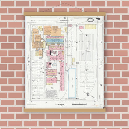 Old map wall art mockup — magnetic wood frame on brick wall — Sanborn Fire Insurance Map from Cairo, Alexander County, Illinois (1914), Sheet #0028