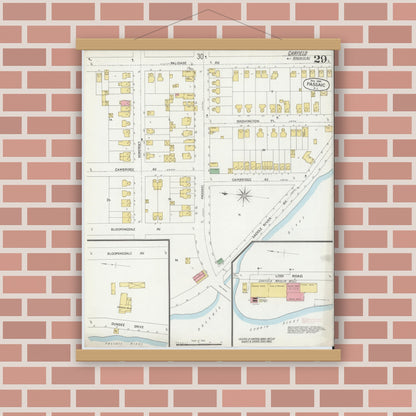 Old map wall art mockup — magnetic wood frame on brick wall — Sanborn Fire Insurance Map from Passaic, Passaic County, New Jersey (1899), Sheet #0029