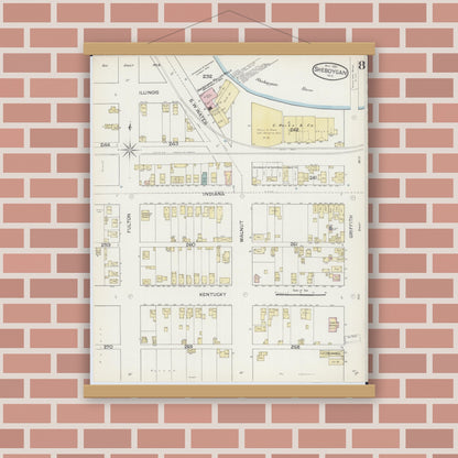 Old map wall art mockup — magnetic wood frame on brick wall — Sanborn Fire Insurance Map from Sheboygan, Sheboygan County, Wisconsin (1887), Sheet #0008
