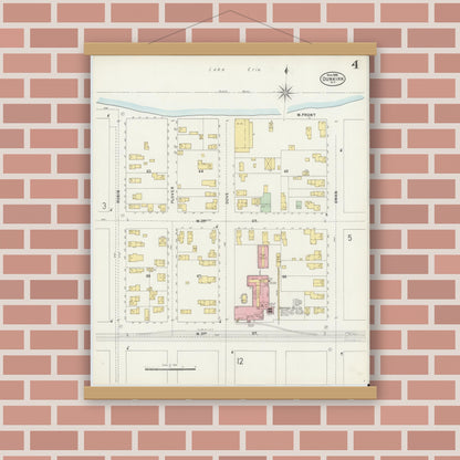 Old map wall art mockup — magnetic wood frame on brick wall — Sanborn Fire Insurance Map from Dunkirk, Chautauqua County, New York (1898), Sheet #0004