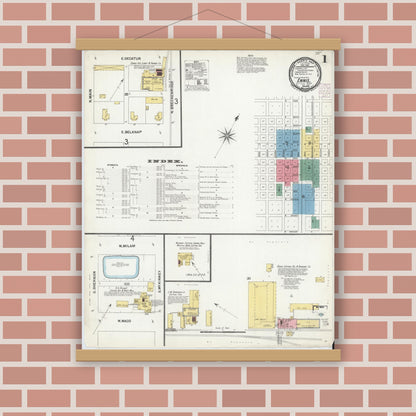 Old map wall art mockup — magnetic wood frame on brick wall — Sanborn Fire Insurance Map from Ennis, Ellis County, Texas (1901) - Complete Map Set