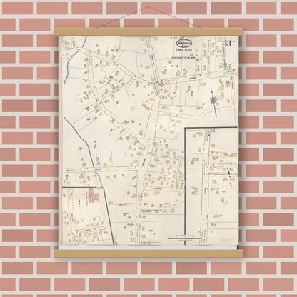 Old map wall art mockup — magnetic wood frame on brick wall — Sanborn Fire Insurance Map from Hingham, Plymouth County, Massachusetts (1948), Sheet #0013