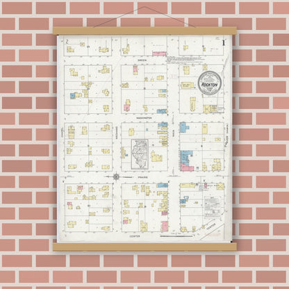 Old map wall art mockup — magnetic wood frame on brick wall — Sanborn Fire Insurance Map from Rockton, Winnebago County, Illinois (1912) - Complete Map Set