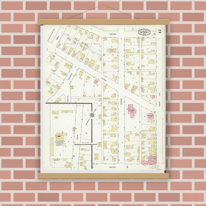 Old map wall art mockup — magnetic wood frame on brick wall — Sanborn Fire Insurance Map from Degraff, Logan County, Ohio (1915), Sheet #0002