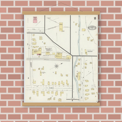 Old map wall art mockup — magnetic wood frame on brick wall — Sanborn Fire Insurance Map from Bainbridge, Chenango County, New York (1897), Sheet #0002