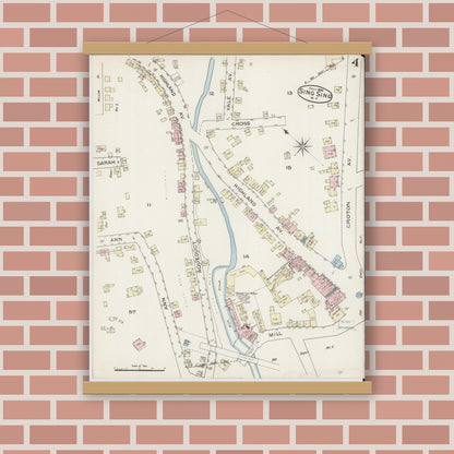 Old map wall art mockup — magnetic wood frame on brick wall — Sanborn Fire Insurance Map from Sing Sing, Westchester County, New York (1886), Sheet #0004
