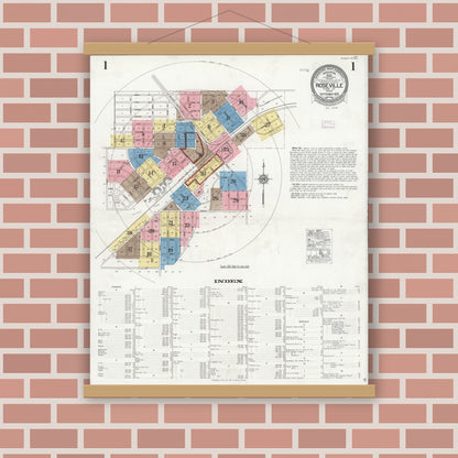 Old map wall art mockup — magnetic wood frame on brick wall — Sanborn Fire Insurance Map from Roseville, Placer County, California (1925) - Complete Map Set