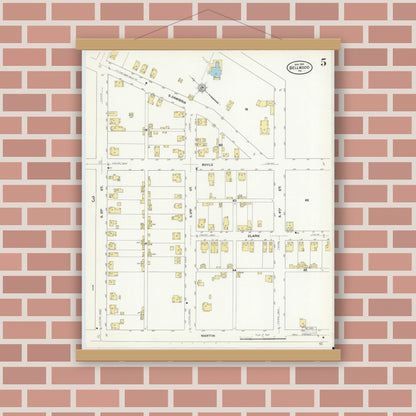 Old map wall art mockup — magnetic wood frame on brick wall — Sanborn Fire Insurance Map from Bellwood, Blair County, Pennsylvania (1910), Sheet #0005