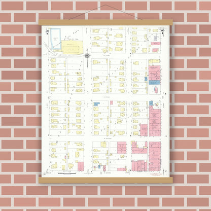 Old map wall art mockup — magnetic wood frame on brick wall — Sanborn Fire Insurance Map from Herrin, Williamson County, Illinois (1941), Sheet #0007