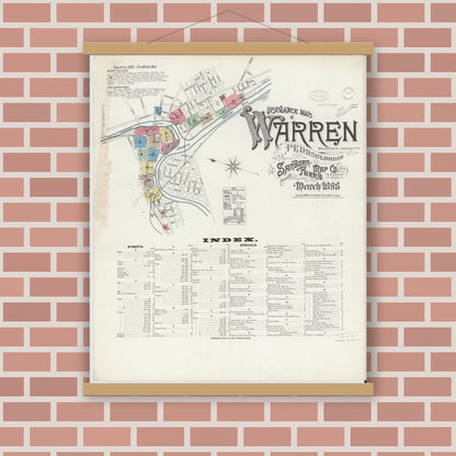 Old map wall art mockup — magnetic wood frame on brick wall — Sanborn Fire Insurance Map from Warren, Warren County, Pennsylvania (1898) - Complete Map Set