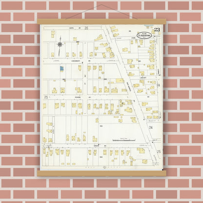Old map wall art mockup — magnetic wood frame on brick wall — Sanborn Fire Insurance Map from Saint Augustine, Saint John's County, Florida (1910), Sheet #0023