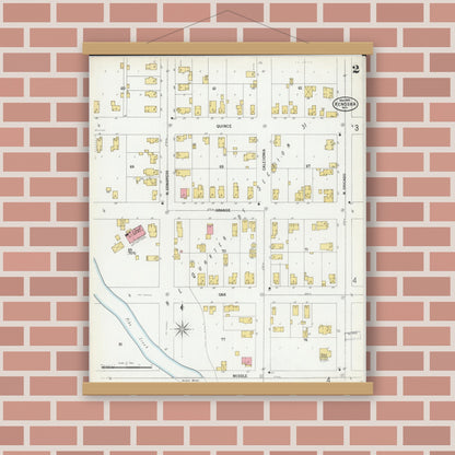Old map wall art mockup — magnetic wood frame on brick wall — Sanborn Fire Insurance Map from Kenosha, Kenosha County, Wisconsin (1900), Sheet #0002