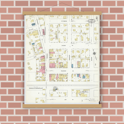 Old map wall art mockup — magnetic wood frame on brick wall — Sanborn Fire Insurance Map from Holgate, Henry County, Ohio (1910), Sheet #0002