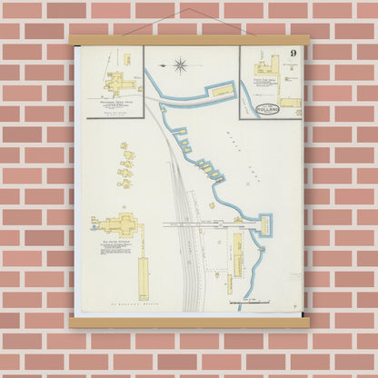 Old map wall art mockup — magnetic wood frame on brick wall — Sanborn Fire Insurance Map from Holland, Ottawa County, Michigan (1893), Sheet #0009