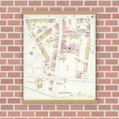 Old map wall art mockup — magnetic wood frame on brick wall — Sanborn Fire Insurance Map from Columbia, Lancaster County, Pennsylvania (1909), Sheet #0008