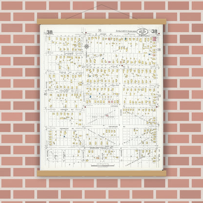 Old map wall art mockup — magnetic wood frame on brick wall — Sanborn Fire Insurance Map from Beloit, Rock County, Wisconsin (1926), Sheet #0038
