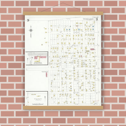Old map wall art mockup — magnetic wood frame on brick wall — Sanborn Fire Insurance Map from Marengo, Iowa County, Iowa (1933), Sheet #0003