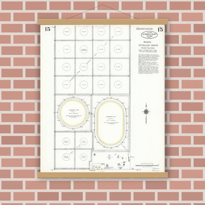 Old map wall art mockup — magnetic wood frame on brick wall — Sanborn Fire Insurance Map from Los Angeles Co., Los Angeles County, California (1924), Sheet #0015