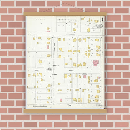 Old map wall art mockup — magnetic wood frame on brick wall — Sanborn Fire Insurance Map from Fostoria, Seneca, Hancock, And Wood Counties, Ohio (1901), Sheet #0002