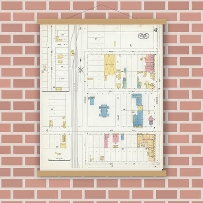 Old map wall art mockup — magnetic wood frame on brick wall — Sanborn Fire Insurance Map from Miami, Dade County, Florida (1906), Sheet #0004