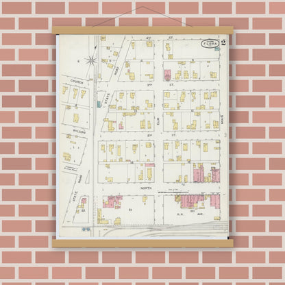 Old map wall art mockup — magnetic wood frame on brick wall — Sanborn Fire Insurance Map from Flora, Clay County, Illinois (1894), Sheet #0002