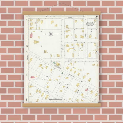 Old map wall art mockup — magnetic wood frame on brick wall — Sanborn Fire Insurance Map from Lagrange, LaGrange County, Indiana (1901), Sheet #0007