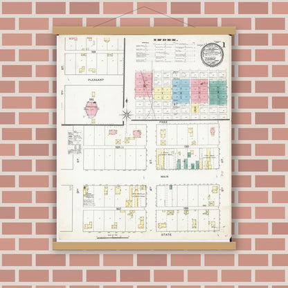 Old map wall art mockup — magnetic wood frame on brick wall — Sanborn Fire Insurance Map from Osage, Mitchell County, Iowa (1892) â€” Complete Set