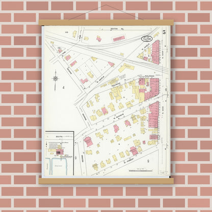 Old map wall art mockup — magnetic wood frame on brick wall — Sanborn Fire Insurance Map from Clyde, Sandusky County, Ohio (1911), Sheet #0005