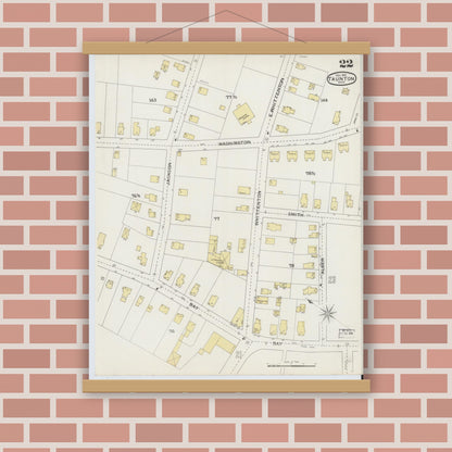 Old map wall art mockup — magnetic wood frame on brick wall — Sanborn Fire Insurance Map from Taunton, Bristol County, Massachusetts (1893), Sheet #0022