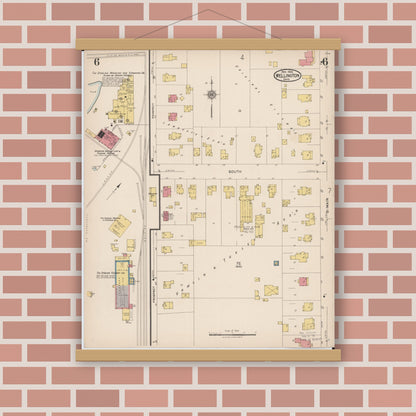 Old map wall art mockup — magnetic wood frame on brick wall — Sanborn Fire Insurance Map from Wellington, Lorain County, Ohio (1922), Sheet #0006