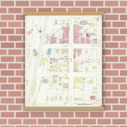 Old map wall art mockup — magnetic wood frame on brick wall — Sanborn Fire Insurance Map from Moweaqua, Shelby County, Illinois (1914), Sheet #0002