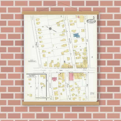 Old map wall art mockup — magnetic wood frame on brick wall — Sanborn Fire Insurance Map from Rockland, Plymouth County, Massachusetts (1917), Sheet #0005