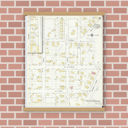 Old map wall art mockup — magnetic wood frame on brick wall — Sanborn Fire Insurance Map from Leipsic, Putnam County, Ohio (1910), Sheet #0003