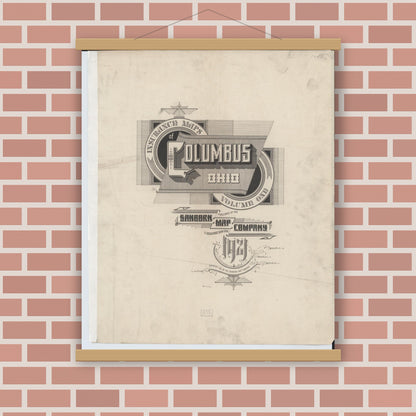 Old map wall art mockup — magnetic wood frame on brick wall — Sanborn Fire Insurance Map from Columbus, Franklin County, Ohio (1921), Sheet #0001