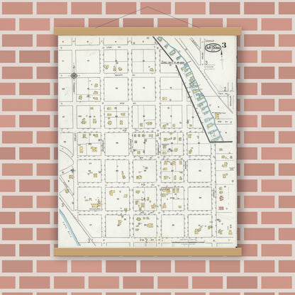 Old map wall art mockup — magnetic wood frame on brick wall — Sanborn Fire Insurance Map from Mount Dora, Lake County, Florida (1920), Sheet #0003