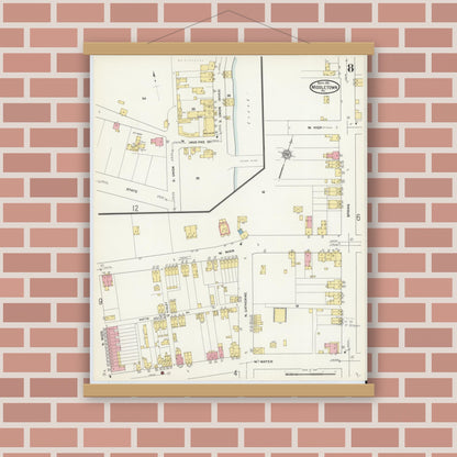 Old map wall art mockup — magnetic wood frame on brick wall — Sanborn Fire Insurance Map from Middletown, Dauphin County, Pennsylvania (1911), Sheet #0008