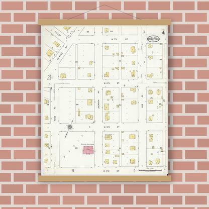 Old map wall art mockup — magnetic wood frame on brick wall — Sanborn Fire Insurance Map from Hereford, Deaf Smith County, Texas (1920), Sheet #0004