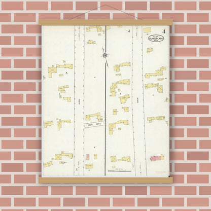 Old map wall art mockup — magnetic wood frame on brick wall — Sanborn Fire Insurance Map from Sunderland, Franklin County, Massachusetts (1915), Sheet #0004