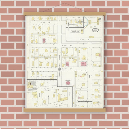 Old map wall art mockup — magnetic wood frame on brick wall — Sanborn Fire Insurance Map from Clay City, Clay County, Illinois (1913), Sheet #0002