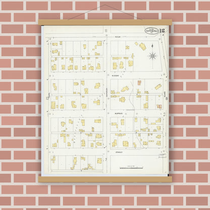 Old map wall art mockup — magnetic wood frame on brick wall — Sanborn Fire Insurance Map from Chippewa Falls, Chippewa County, Wisconsin (1903), Sheet #0012